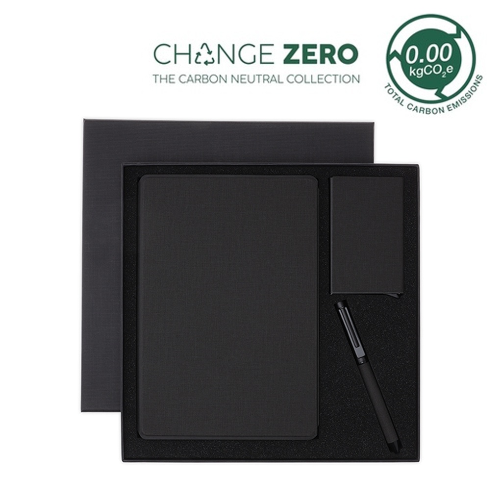 Inchcape TESSIN - CHANGE ZERO Sustainable Gift Set with Refillable Notebook, Pen & Cardholder - Black